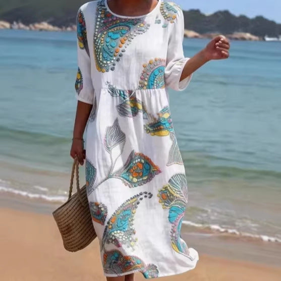 3D Printed Long-Sleeve Crew Neck Dress