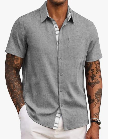 Camisa de Lino Holgada Color Liso para Hombre