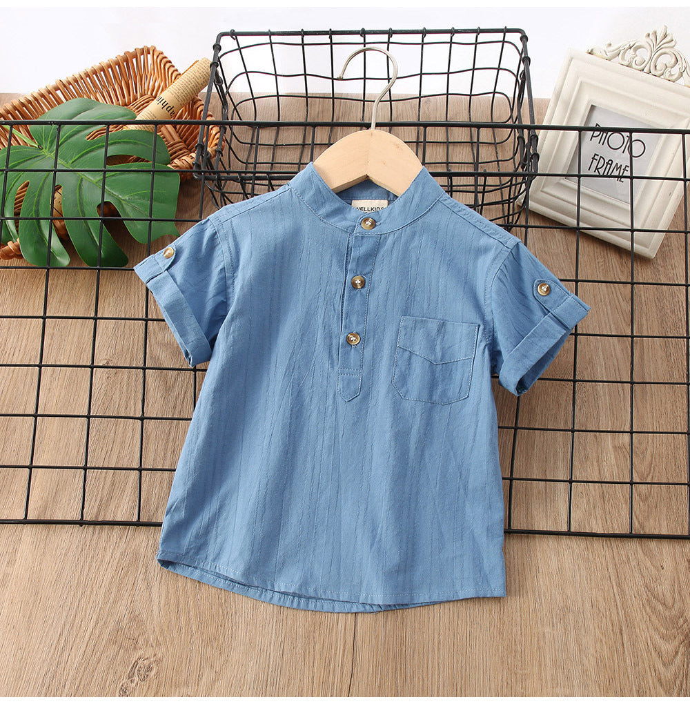 Camisa de Manga Corta de Color Liso para Niño — Estilo Coreano Verano