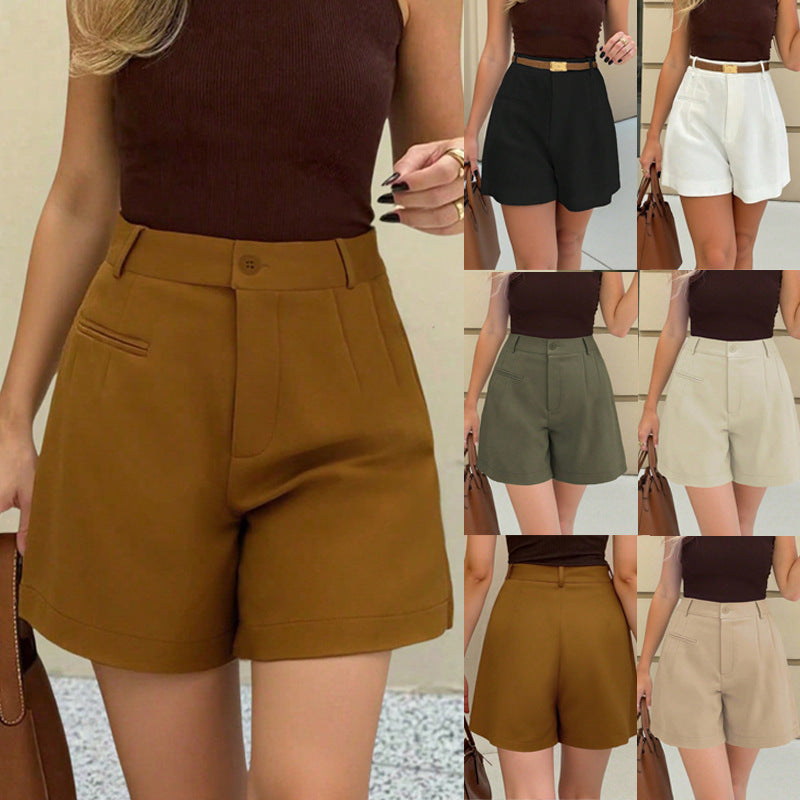 Pantalones Cortos Holgados Talle Alto Pierna Recta Casual para Mujer