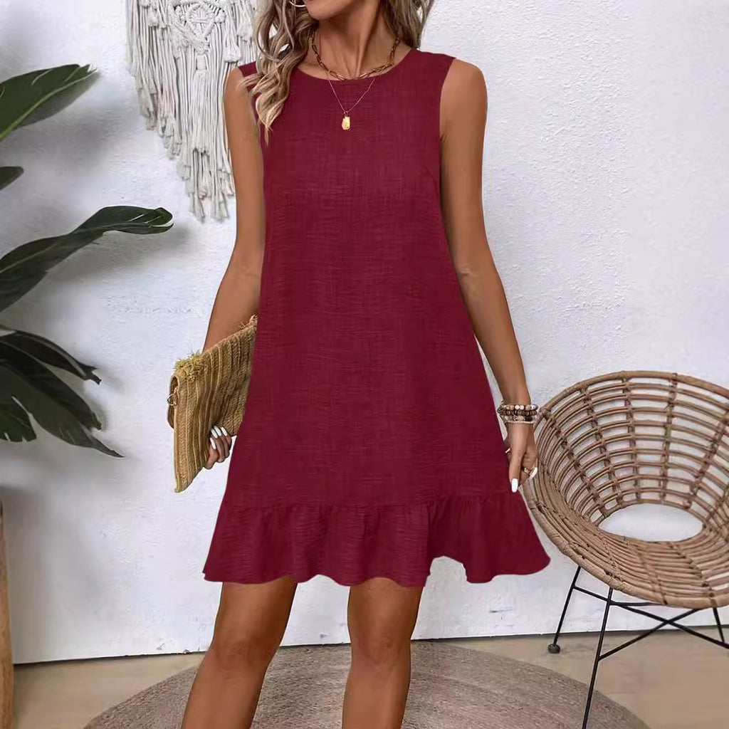 Women's Ruffle Summer Dress, Fashion, Loose, Sleeveless, Straight, Beachwear