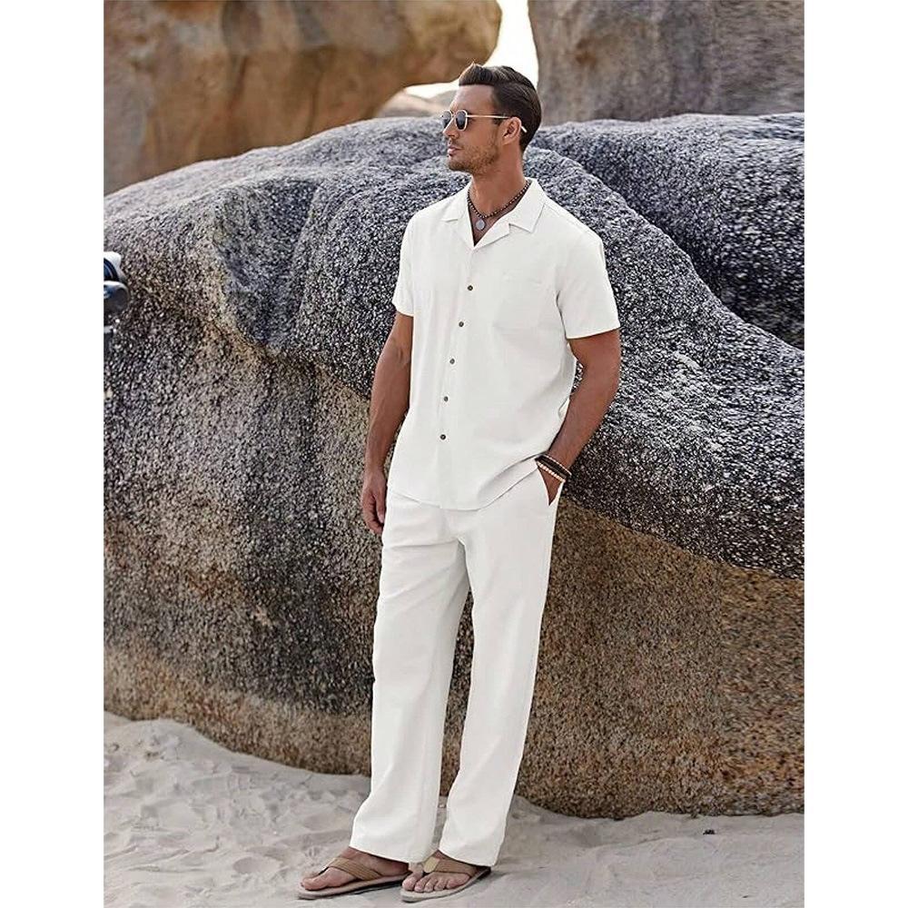Conjunto de dos piezas de camisa de manga corta y pantalón informal