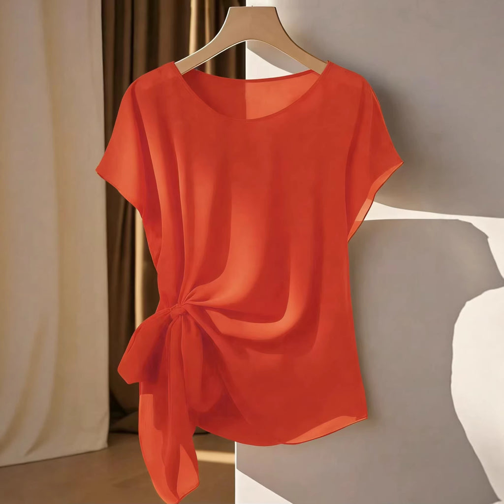 Camiseta de cuello redondo ligera para mujer, nueva colección de verano.