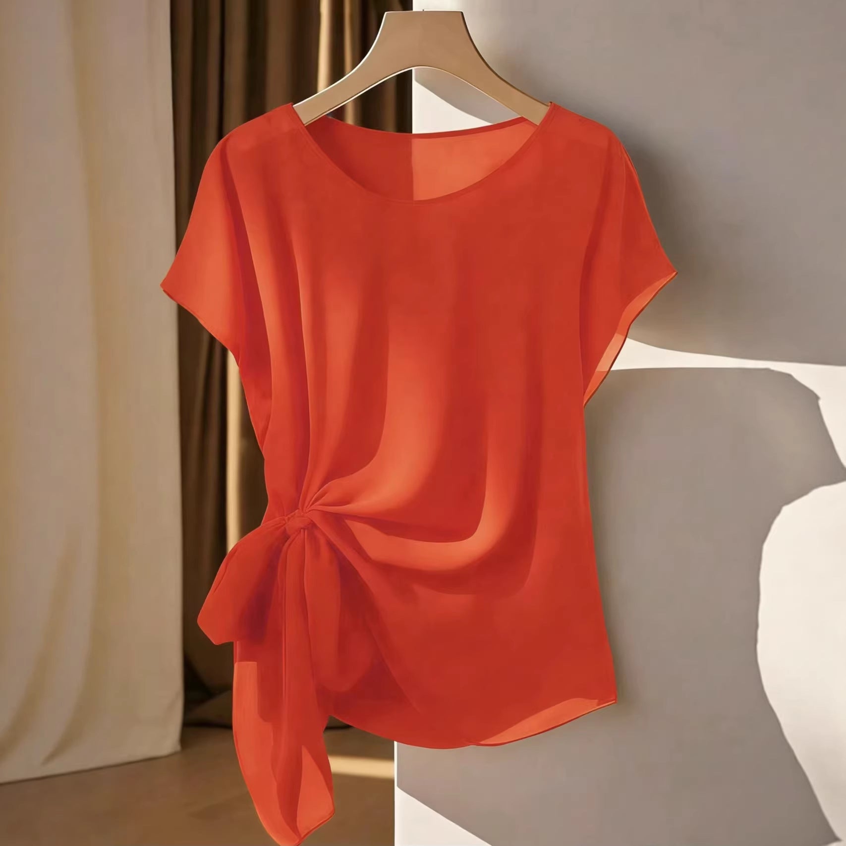 Camiseta de cuello redondo ligera para mujer, nueva colección de verano.