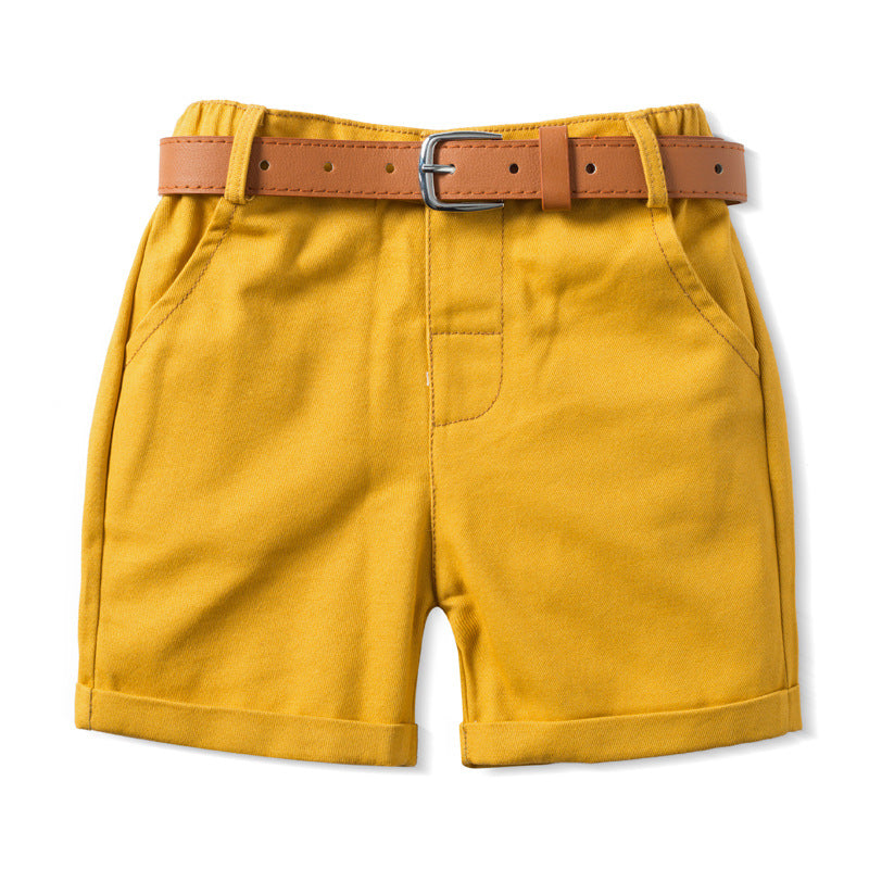 Pantalones Cortos Casuales de Verano para Bebé Niño con Cinturón — Algodón