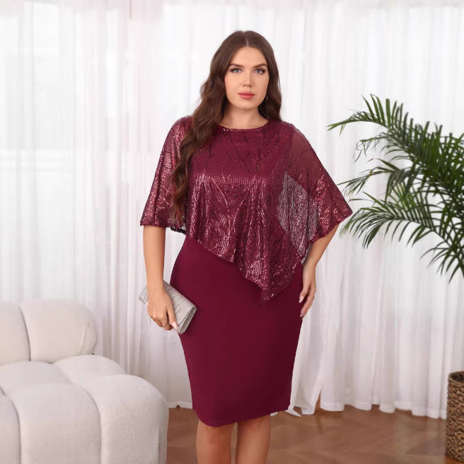 Vestido irregular de mujer de talla grande con parches y lentejuelas