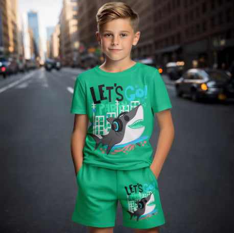 Conjunto de Verano para Niños con Estampado de Tiburón — Divertido y Fresco