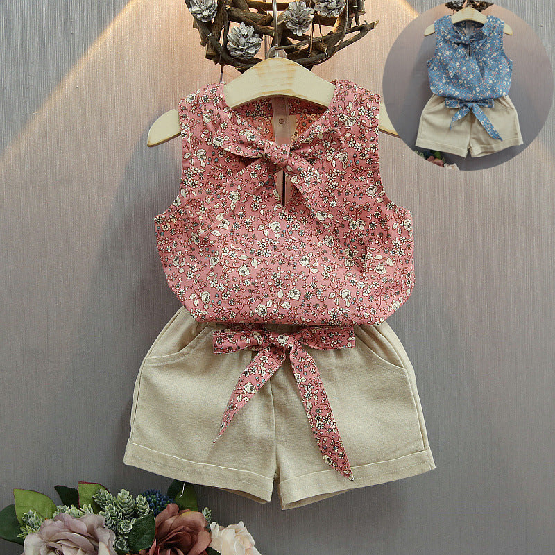 Conjunto Niña Camiseta Sin Mangas con Lazo y Shorts — Verano