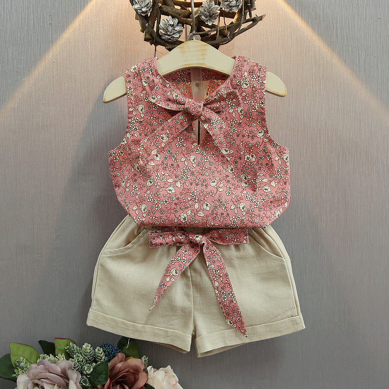 Conjunto Niña Camiseta Sin Mangas con Lazo y Shorts — Verano
