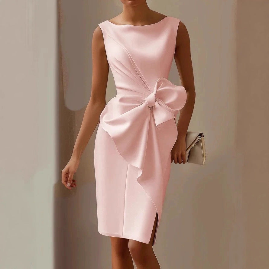 Vestido midi sin mangas con lazo