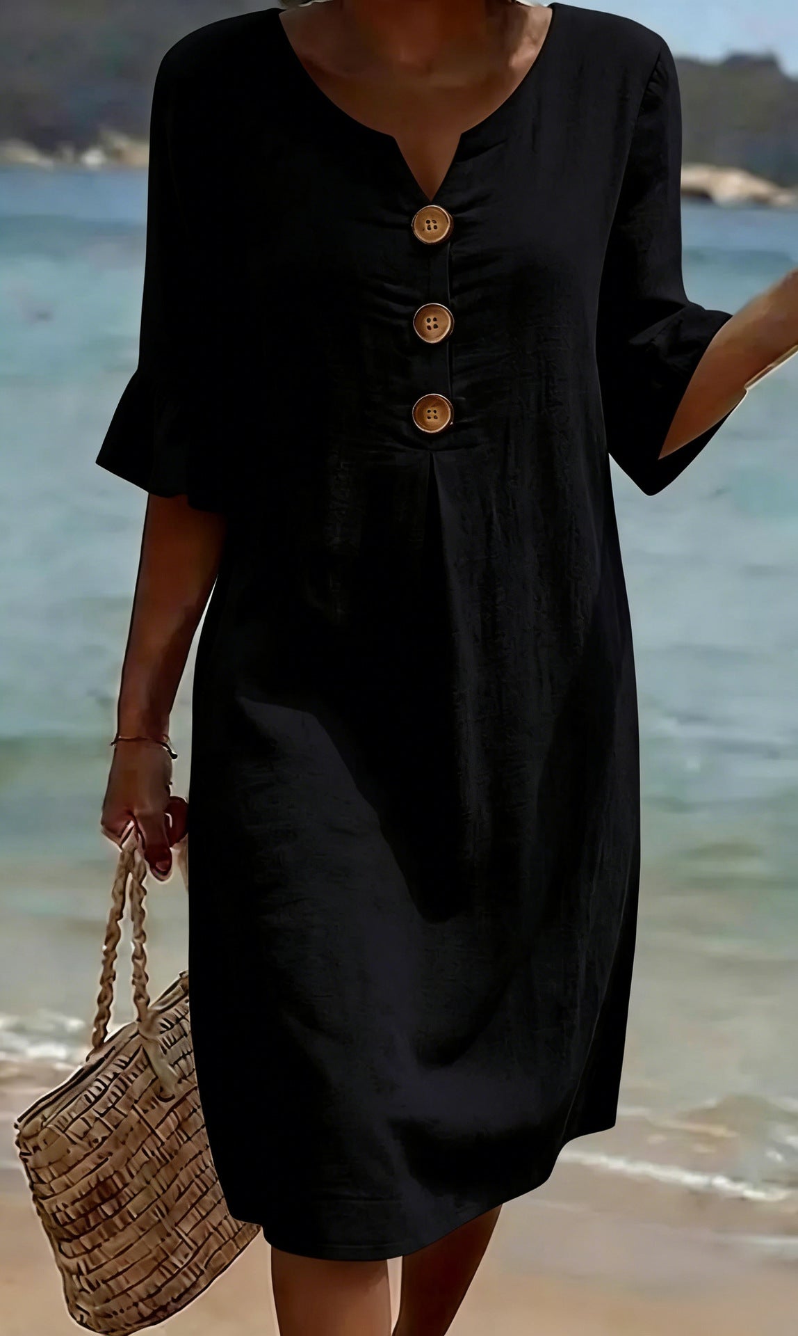 Vestido de algodón liso de color liso para mujer, ideal para el verano.