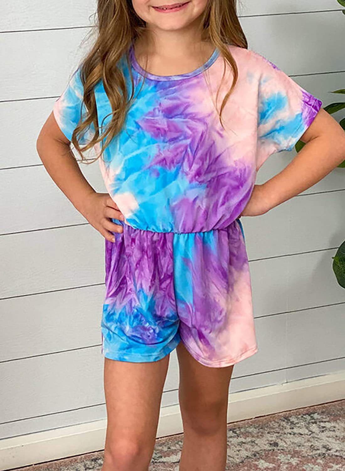 Mono Cuello Redondo Estampado Tie-Dye para Niñas — Algodón