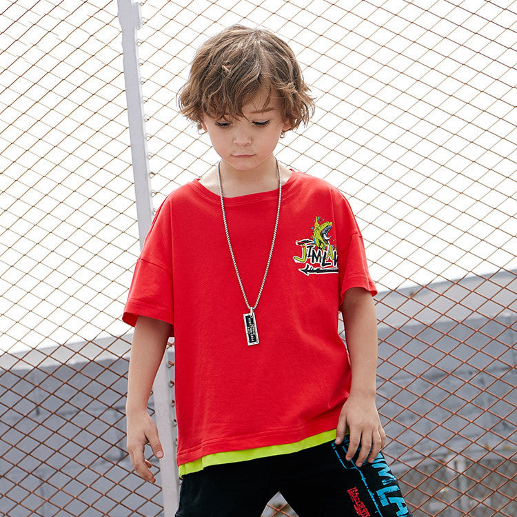 Camiseta Manga Corta con Estampado de Dinosaurio para Niño