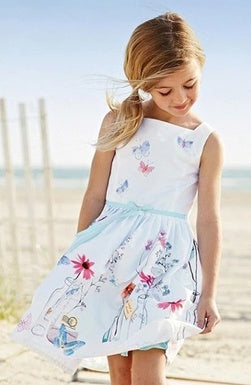 Vestido Princesa Niña Falda Mariposas Estampado Floral Blanco