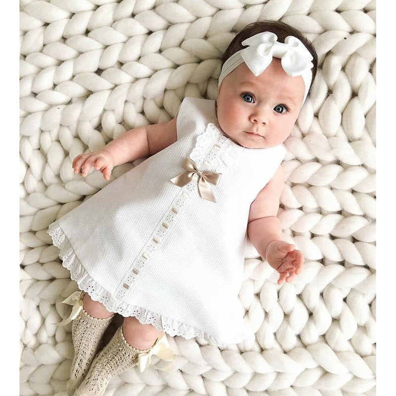 Vestido Sin Mangas con Lazo para Bebé Niña — Poliéster Blanco
