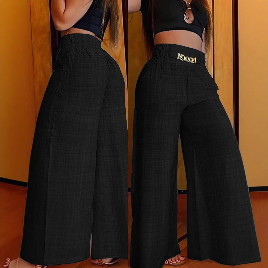 Pantalones largos de pierna ancha elásticos con caída retro y cintura alta