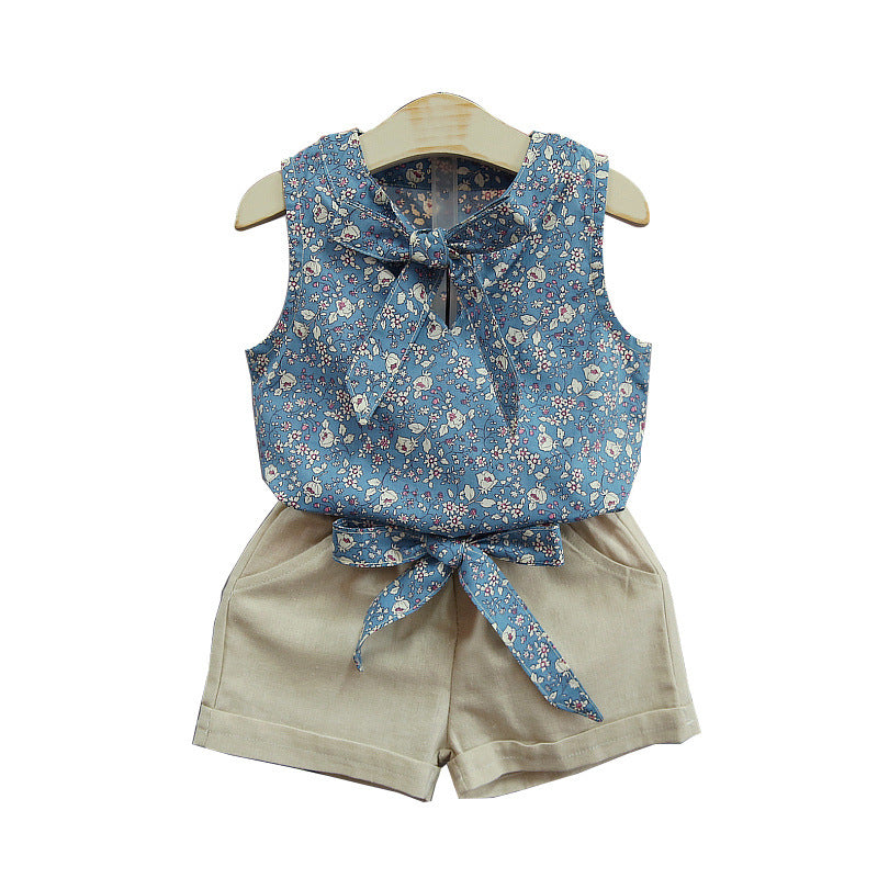Conjunto Niña Camiseta Sin Mangas con Lazo y Shorts — Verano
