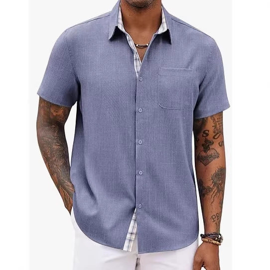 Camisa de Lino Holgada Color Liso para Hombre