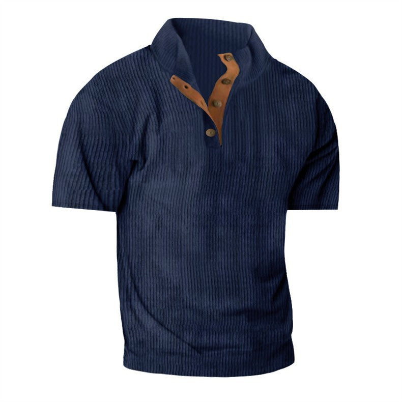 Camiseta de pana de manga corta con cuello alto para hombre,