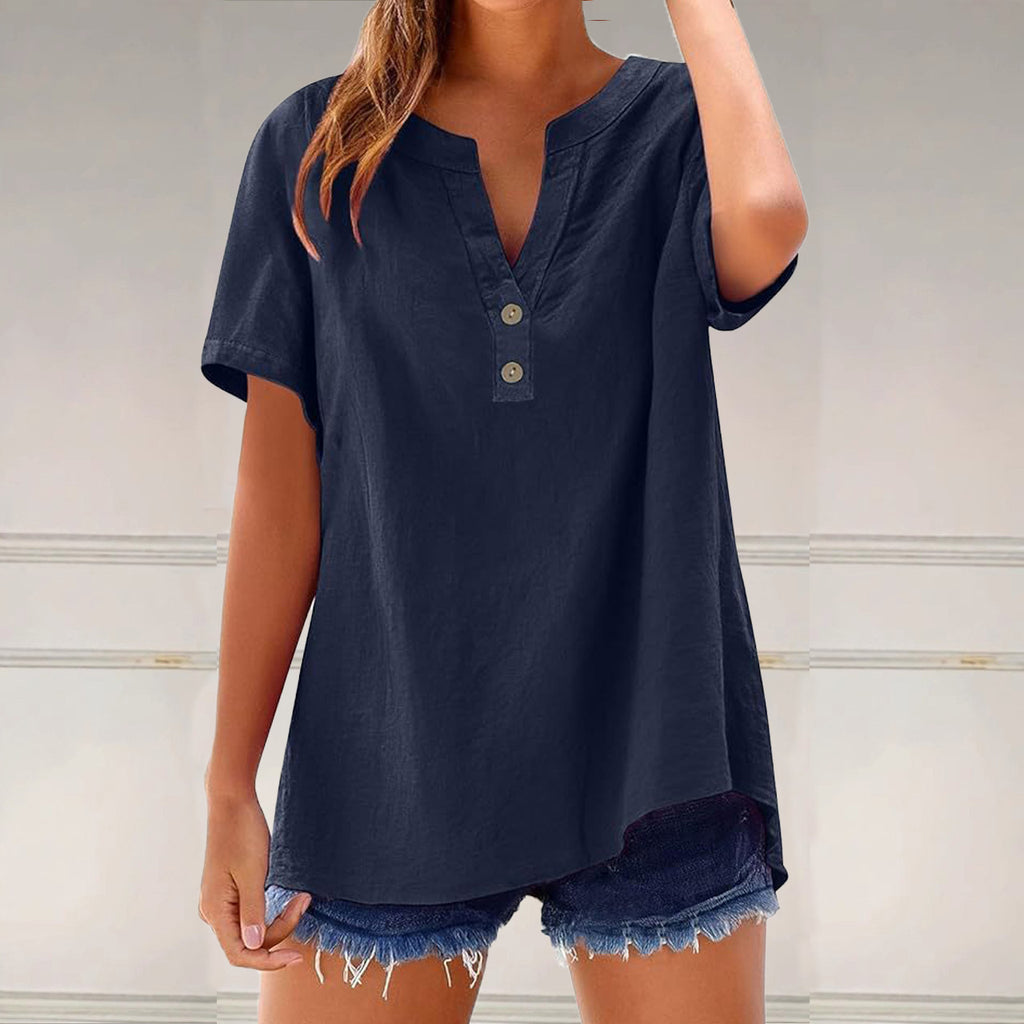 camiseta de mujer de algodón y lino, moderno y versátil.