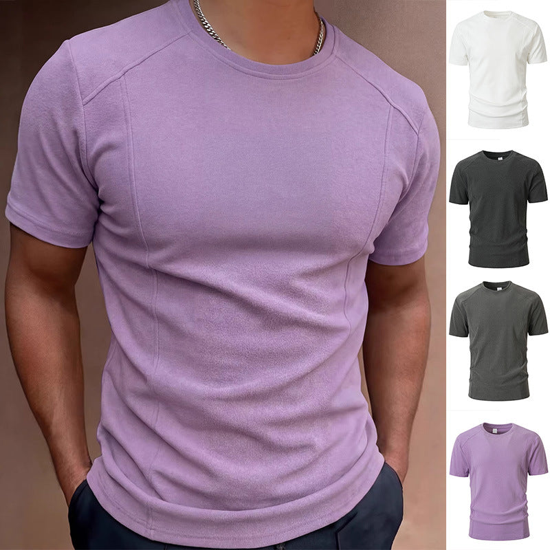 Camiseta Manga Corta Hombre Color Liso — Poliéster Slim Fit