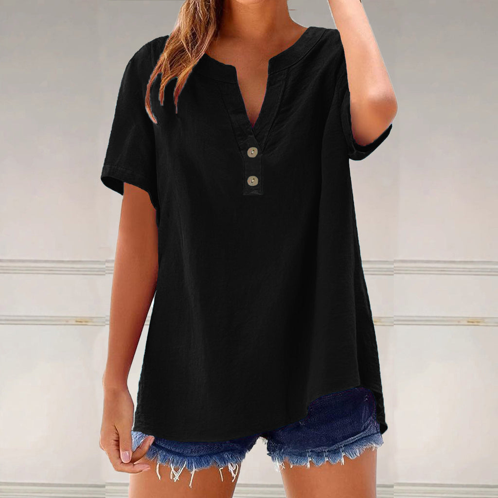 camiseta de mujer de algodón y lino, moderno y versátil.