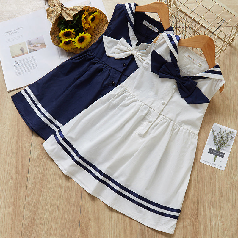 Vestido de Marinera Blanco y Azul Marino para Niñas