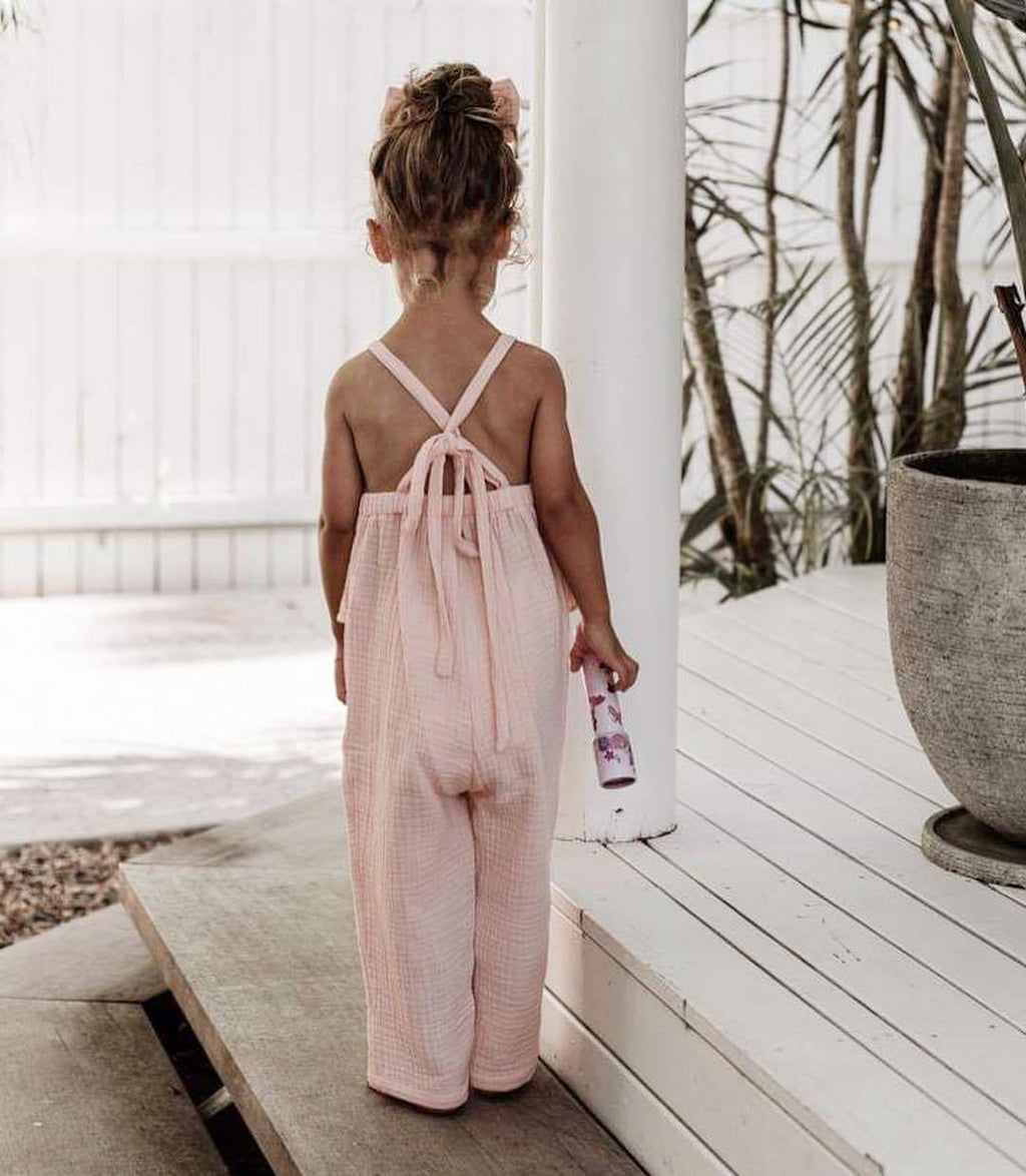 Girls' Cotton and Linen Summer Jumpsuits.