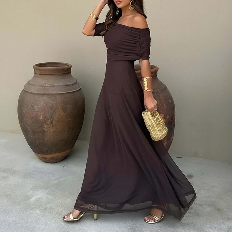 Vestido largo transparente con hombros descubiertos para mujer
