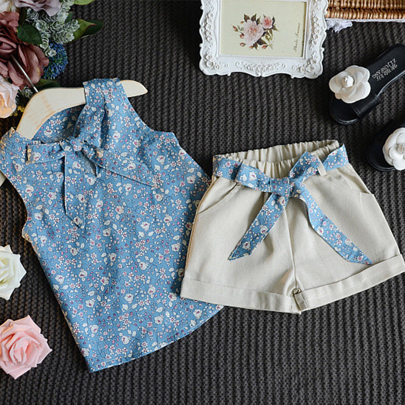 Conjunto Niña Camiseta Sin Mangas con Lazo y Shorts — Verano