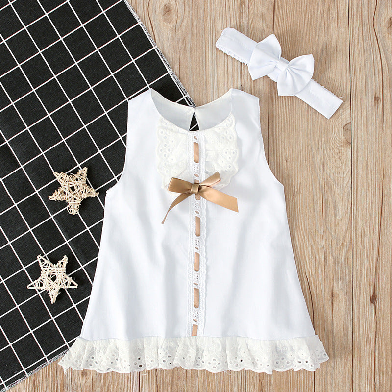 Vestido Sin Mangas con Lazo para Bebé Niña — Poliéster Blanco