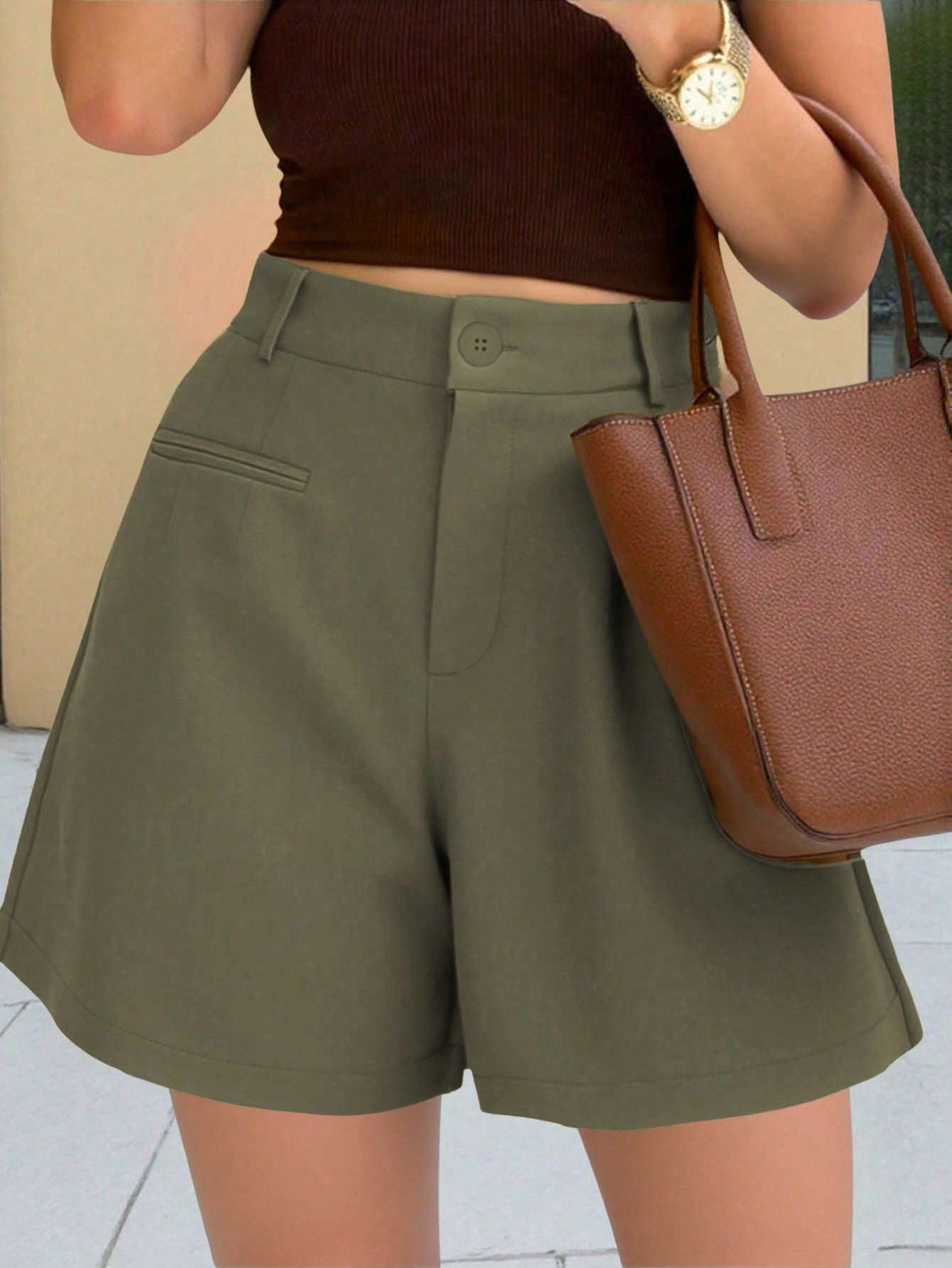 Pantalones Cortos Holgados Talle Alto Pierna Recta Casual para Mujer