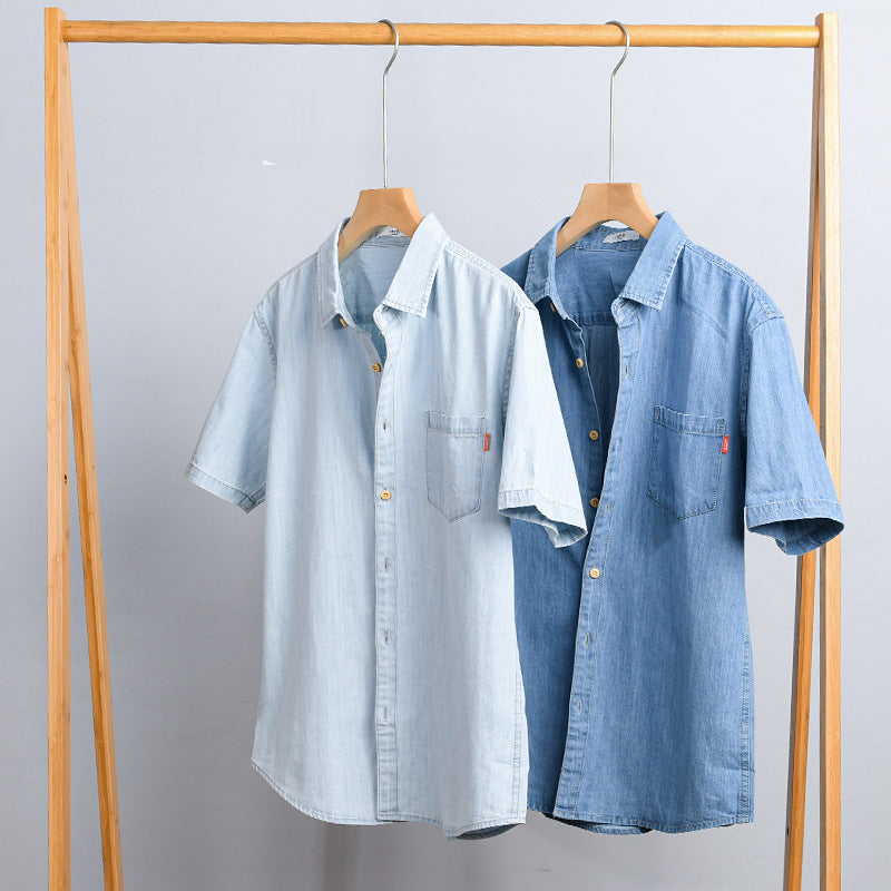 Camisa vaquera de manga corta de algodón para hombre, ideal para el verano.