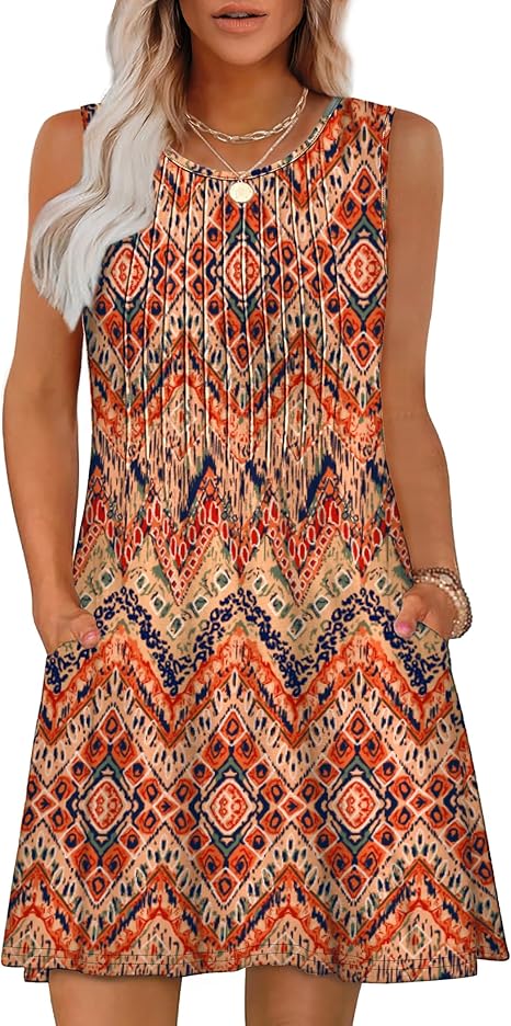 Vestido tipo holgado chaleco informal de cuello redondo sin mangas para vacaciones en la playa