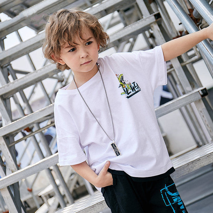 Camiseta Manga Corta con Estampado de Dinosaurio para Niño
