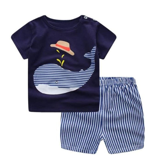 Conjunto Infantil de Dos Piezas con Estampado de Dibujos Animados — Bebé Verano