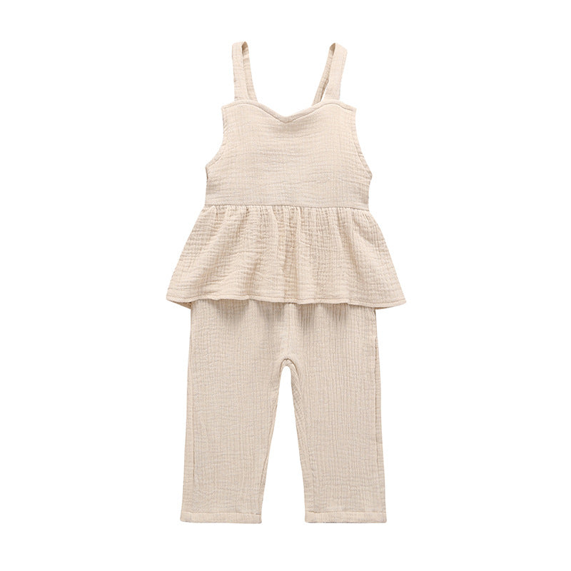 Girls' Cotton and Linen Summer Jumpsuits.