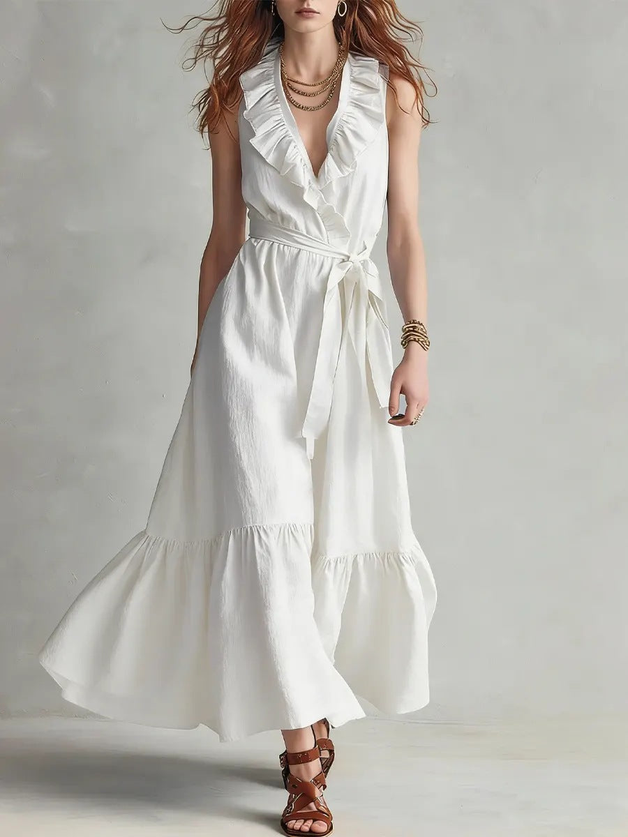 Vestido sin mangas con escote en V y cordones