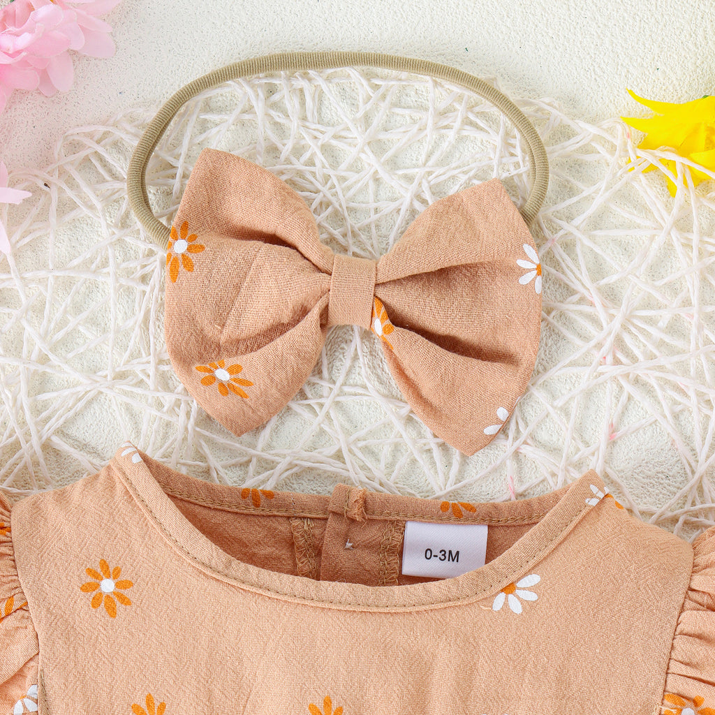 Mono Estampado Multicolor para Bebé con Tocado de Lazo — Algodón