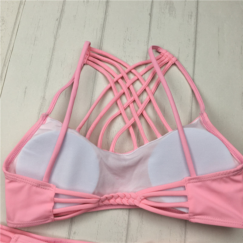 Bikinis con aberturas, bikini rosa sexy con tiras y escote halter, traje de baño para mujer, traje de baño para mujer