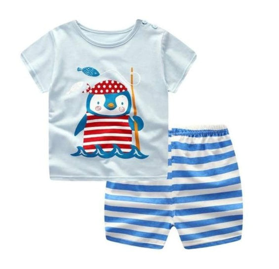 Conjunto Infantil de Dos Piezas con Estampado de Dibujos Animados — Bebé Verano