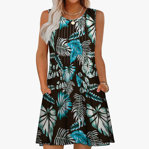 Vestido tipo holgado chaleco informal de cuello redondo sin mangas para vacaciones en la playa