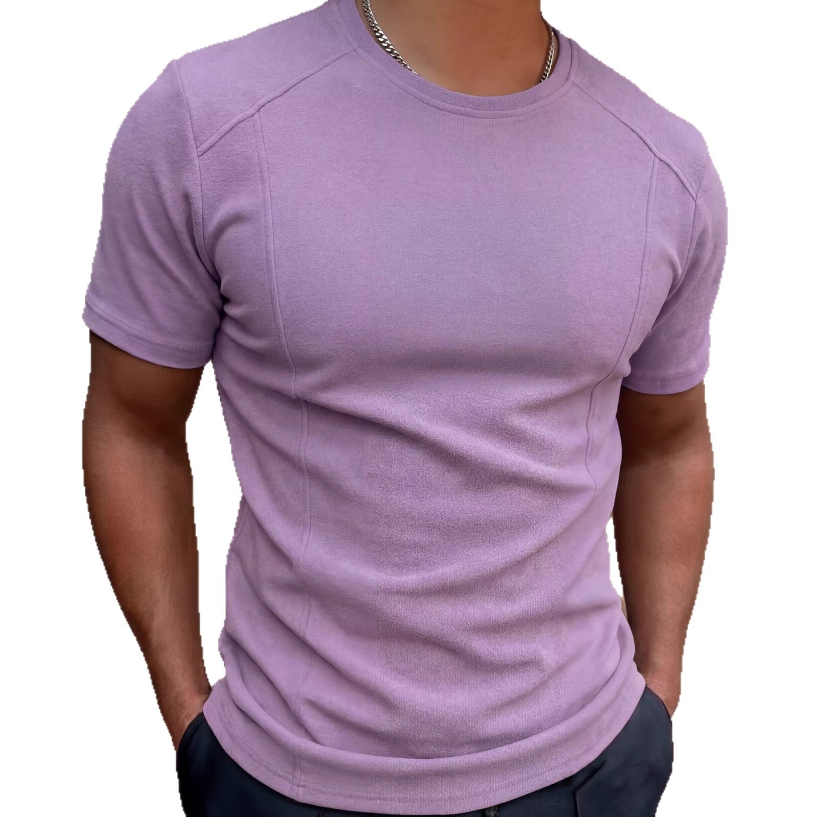 Camiseta Manga Corta Hombre Color Liso — Poliéster Slim Fit