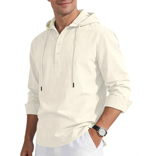 Camisa versátil de algodón y lino de color liso con botones, perfecta tanto para vacaciones como para uso diario.