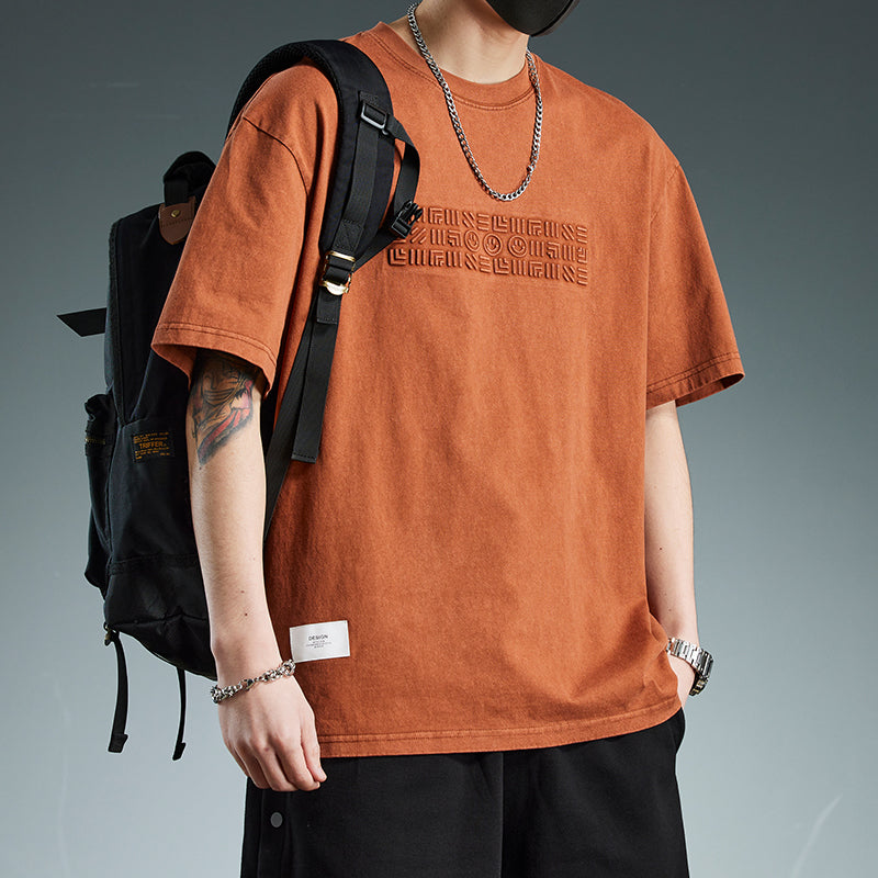 Camiseta de manga corta de tejido grueso, holgada y versátil, de estilo moderno para hombre.