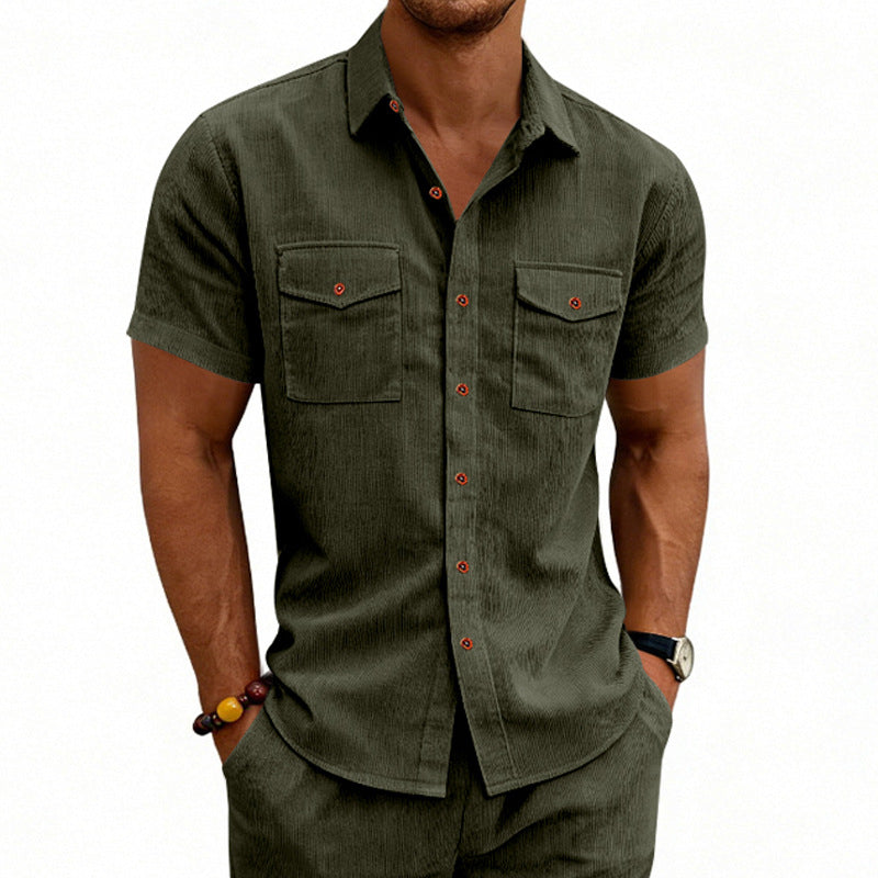Camisa de manga corta con solapa, estilo casual y holgado, para hombre, ideal para el trabajo.