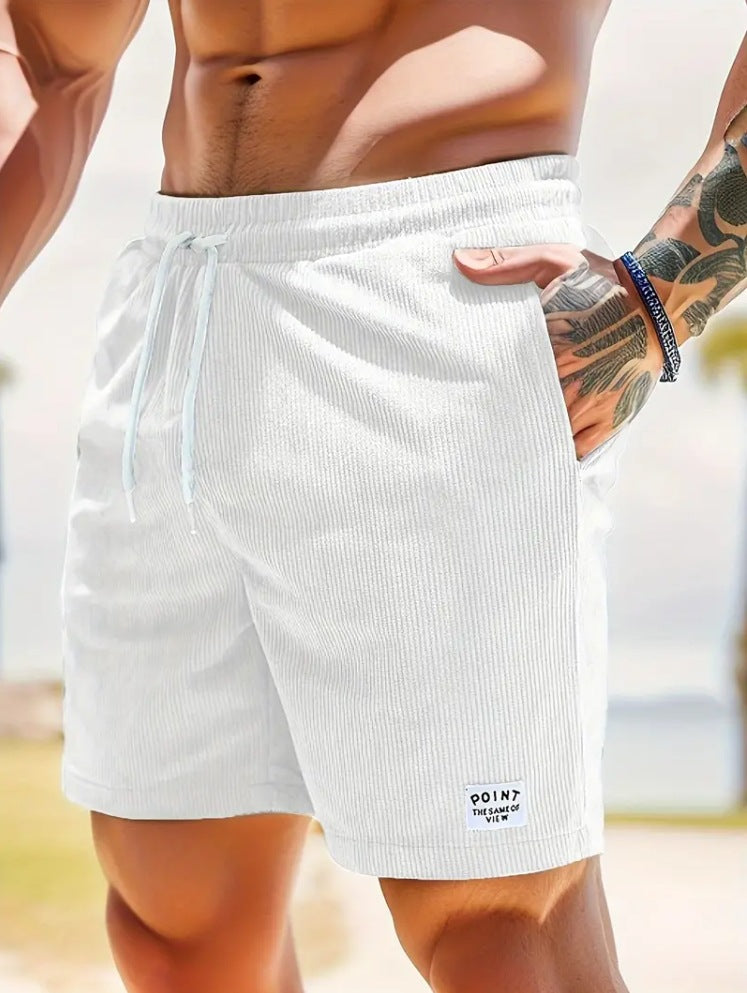Pantalones cortos de hombre de color liso, con cordones, corte holgado y pierna recta para el verano
