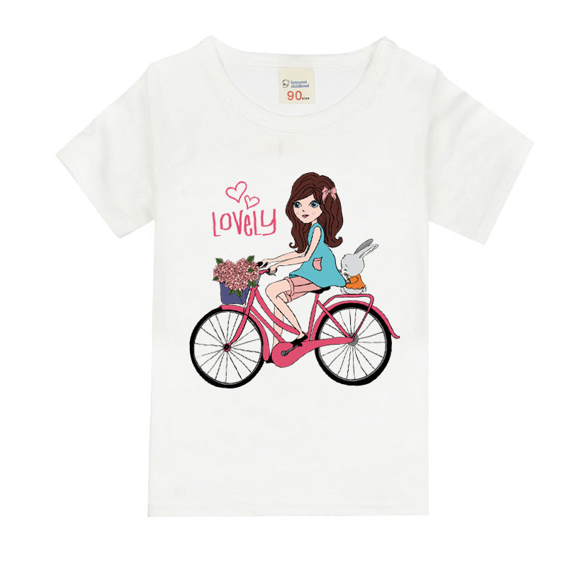 Camiseta Infantil Algodón con Estampado de Bicicleta para Niña