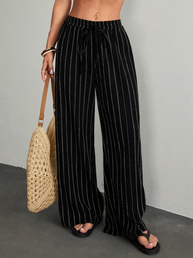 Pantalones anchos texturizados de talle alto para tallas grandes