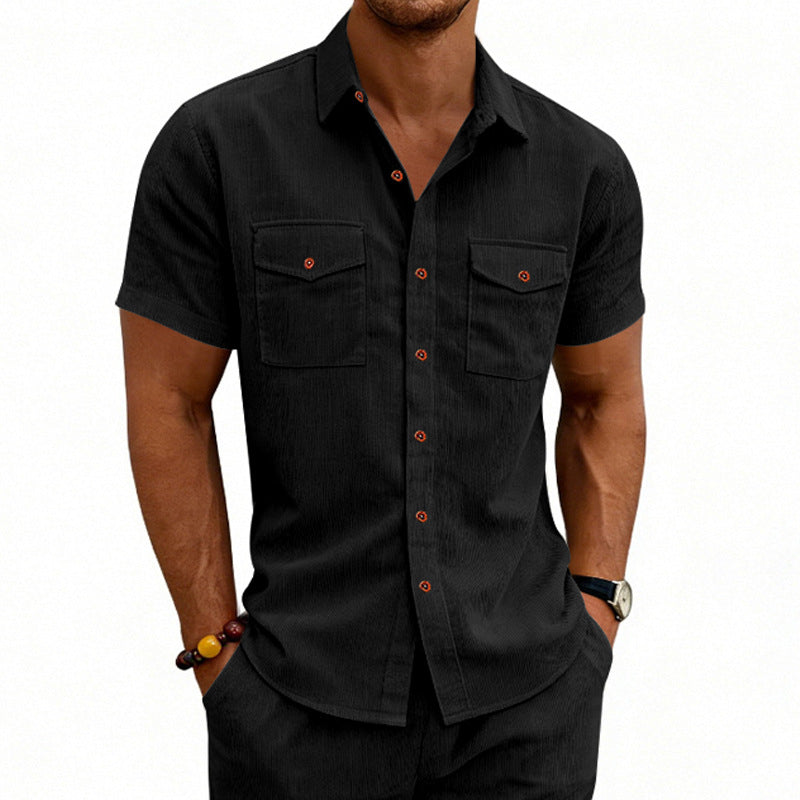 Camisa de manga corta con solapa, estilo casual y holgado, para hombre, ideal para el trabajo.